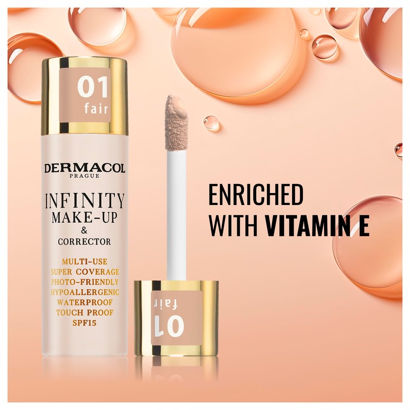 Dermacol Infinity make-up and corrector, Multi-use, Super coverage, Photo-friendly,Hypoallergenic,Waterproof, Touch