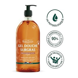 BeauTerra Gel de Ducha Ultra Hidratante Sándalo. Gel corporal limpiador e hidratante, 0% jabón, pieles secas o sensibles. Cuerpo y cabello - 1 L