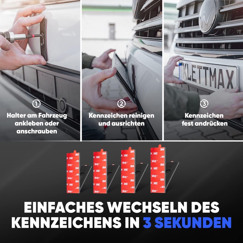 KLETTMAX Magnetic Number Plate Holder: Frameless, Weatherproof Holder for Aluminium,