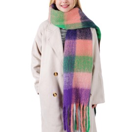 Women Tartan Scarf - Winter Long Scarves Colorful Plaid Blanket Warm Wool Tassel Wraps Shawl Stole for Ladies UK