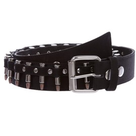 1 1/2" Snap on Bullet Hardware Stitching-edged Camouflage Canvas Studded Belt, Black | M - 36"