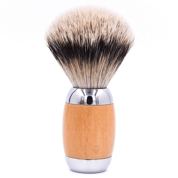 Taconic Shave's Extra Dense 100% 3-Band Silvertip Badger Luxury Shaving Brush –Deluxe Beechwood and Chrome Handle - Shaving Stand Included