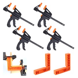 JINTANG 6Pcs Quick Grip Clamps 7Inch F Wood Clamps Ratchet Bar Clamps 90° Positioning Squares Right Angle Clamps One Hand Quick Release Clamp Tool Set for Manual Work, DIY Handmade Craft, Woodworking
