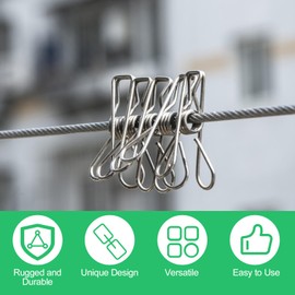 Rseuphiee Pack of 100 Washing Pegs, Stainless Steel Clothesline Clips, Multifunctional Metal Clips, for Towel, Clothes, Socks, Clothesline, Camping, Paper Files