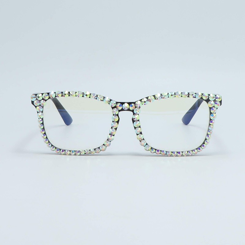 FUPRECIOUS Square Rhinestone Reading Glasses For Women Blue Light Blocking