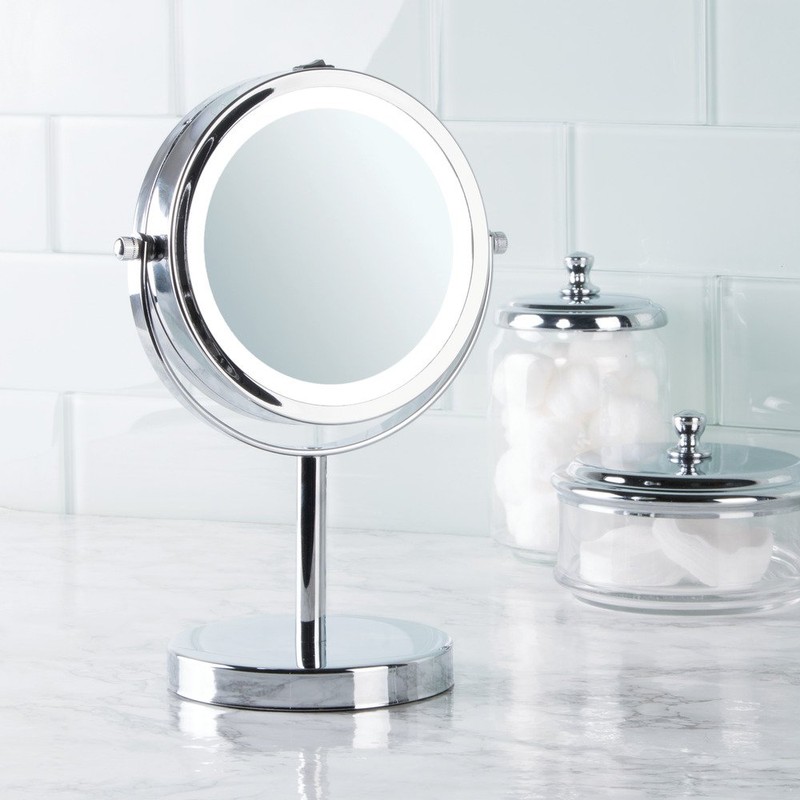 iDesign Lighted Free Standing Vanity Makeup Mirror for Bathroom Countertops