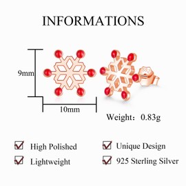 Josfeva Snowflake Stud Earrings for Women, 925 Sterling Silver Christmas Studs Earrings, Fashion Rose Gold Xmas Stud Earrings with Gift Box, Hypoallergenic Snow Winter Jewellery for Ladies Wife Girls