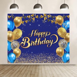 ChloropLastid Happy Birthday Backdrop Banner Decoration 10x8ft for Girls Boys Gold Navy Blue Birthday Party Photo Background Happy Birthday for Backdrops