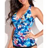Tempt Me Women's Blue Floral Tankini Top Halter Tummy Control