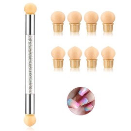 Sponge Nail Art Tool Pen - Dual Head Nail Sponge Brush Picking Dotting Gradient Ombre Nail Pen Brush with 4 Replacement Heads Nail Art Sponge Nail Gradient Sponge for Nail art Design (White)