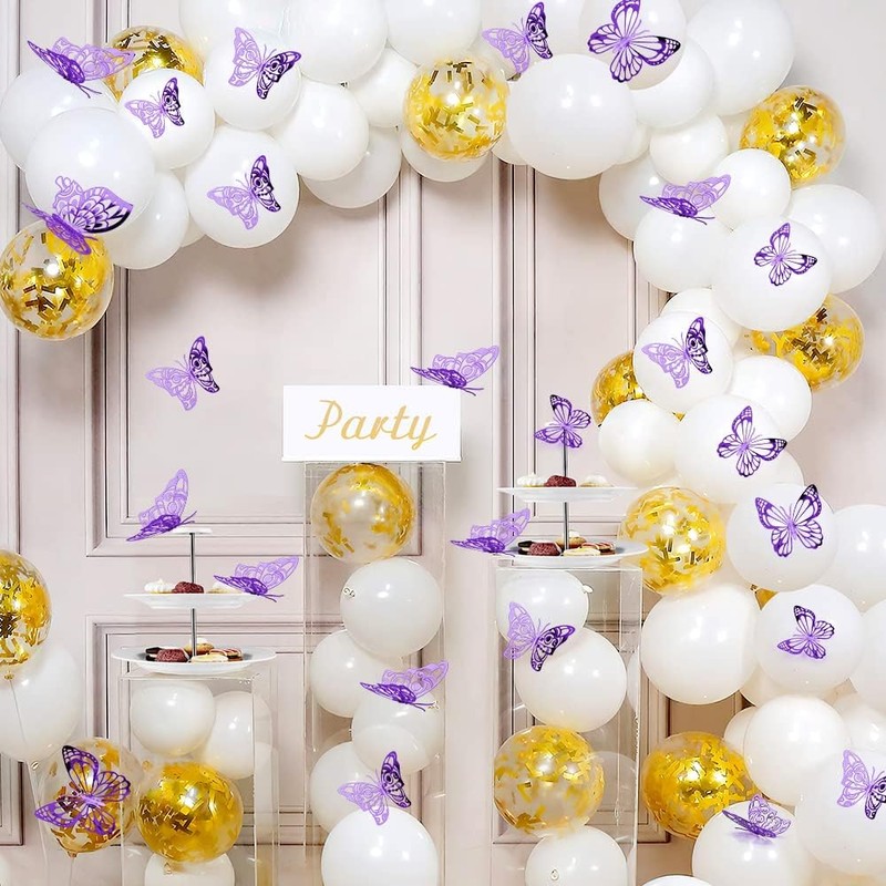 FIMETEUG Purple Butterfly Wall Sticker, 72 PCS, Elegant, Metallic Paper,