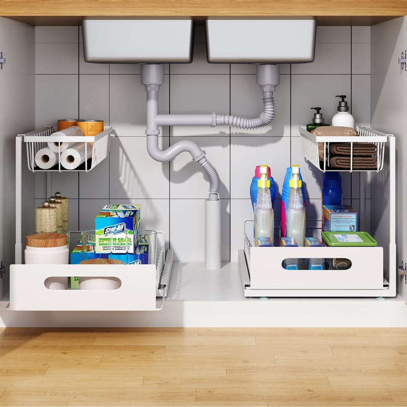 UINOFLE 2 Pack Under Sink Organizer, 2 Tier Pull-Out Cabinet