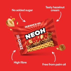 NEOH Low Carb Waffeln Haselnuss Schokolade - 1 g Zucker / 95 kcal - Ohne Zuckerzusatz - 21 g (12er Pack) - Hazelnut | Die neue Alternative zu traditionellen Süßigkeiten