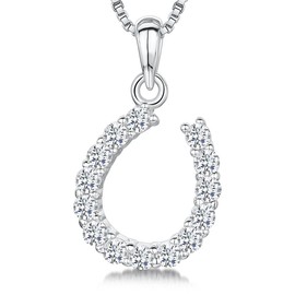 JOOLS by Jenny Brown - Silver Horseshoe Style Pendant for Women - Set with AAA Quality Cubic Zirkonia Stones - 925 Sterling Silver - Hypoallergenic - 20 mm