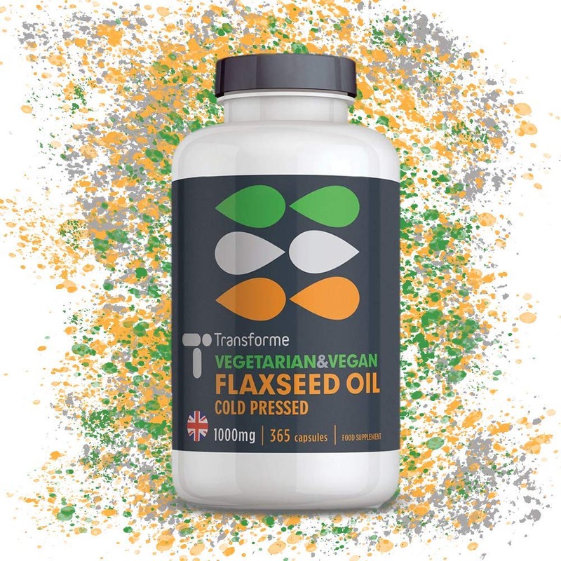 Transforme Flaxseed Oil Capsules 1000mg Vegan, Cold Pressed Omega 3