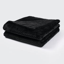 Bear & Panda Waffle Flannel Fleece Mink Throw - Sofa/Bedspread/travel Blankets –Honeycomb Super Soft, light-weighted, Warm, Cosy Large Size Single, Double, King (Black, Single (127 x 152 cm))