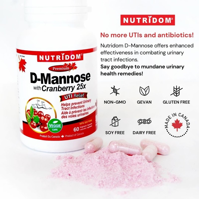 Nutridom D-Mannose 500mg with Cranberry 25x 200mg (5,000mg QCE), UTIs