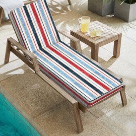 TWLEAR Outdoor Chaise Lounge Cushion for Patio Furniture 72 x 21 x 3 Inch, Water Resistant Patio Lounge Chair Cushion with Straps for Lawn Pool Furniture,Stripe Red Blue