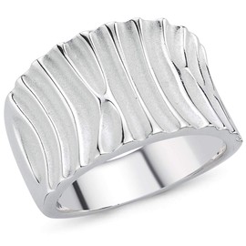 Vinani Ring Grooves Solid Sandblasted Shiny 925 Sterling Silver Tree 2RKS, Sterling Silver