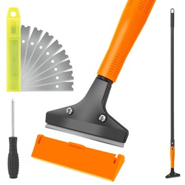 KeFanta Razor Blade Floor Scraper, 4" Wide Heavy Duty Scraper Tool with 45.7" Long Handle, 10PCS Extra Metal Blades, Paint Scrapers for Cleaning Wall Glass Tile Floor Paint Gum Glue Stains Linoleum