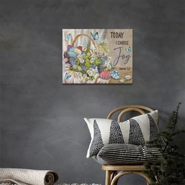 Fleruku Easter Wall Art Christian Wall Decor Today I Choose Joy Canvas Print Painting Artwork Easter Egg Daisy Home Decorations for Bedroom Bathroom Living Room Kitchen 16"x12"