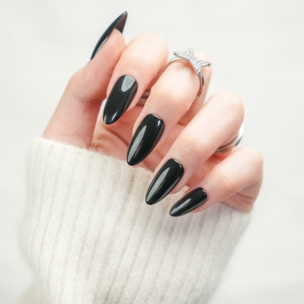 ElegaGel 30Pcs Press on Nails Chrome Black Almond - Medium