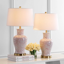 Safavieh Lighting Collection Calli Pink/White 28-inch Bedroom Living Room Home Office Desk Nightstand Table Lamp (Set of 2) - LED Bulbs Included