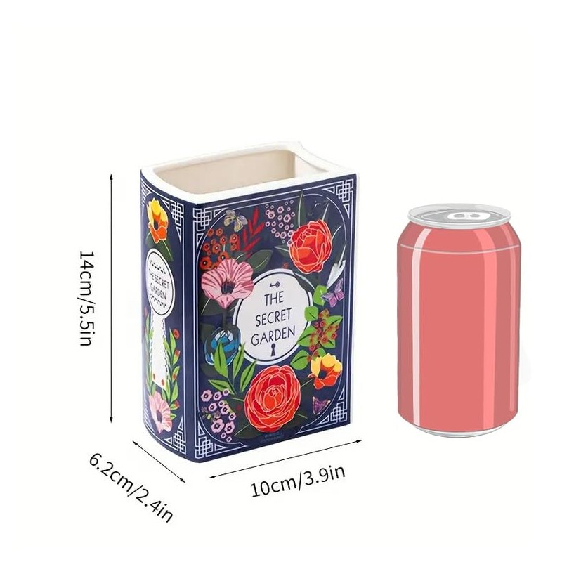 Small - Secret Garden Book-Shaped Decorative Vase, Ceramic Flower Vase