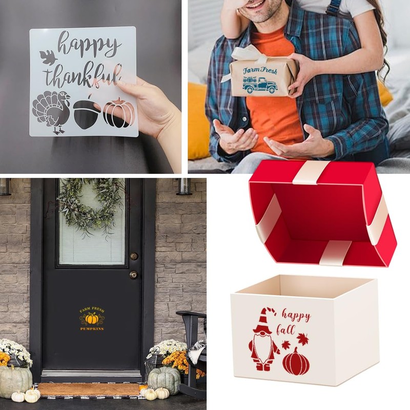 HLIWS Pumpkin Painting Stencils-12 PCS Autumn Fall Painting Stencils,for Thanksgiving,Canvas,DIY