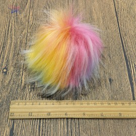Furryvalley Faux Fur Pompom 6pcs DIY Crafts Fluffy Balls for Hat Shoes Scarves with Snap Fastener Removable Knitting Hat Accessories 6 Inch Extra Large (Rainbow)