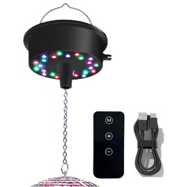 Remote Control Rotating Motor with Chain 5RPM-10RPM Adjustable Speed Motor with 24 LED Beads for Disco Lighting Suit for 6 8 12 Inch Mirror Ball (Not Included Ball)