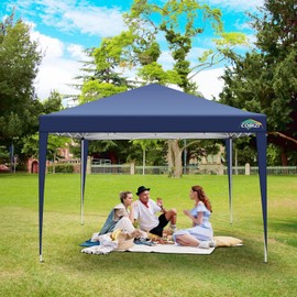 COBIZI 10x10 Pop Up Canopy Tent with 4 Removable Sidewalls, Easy Up Waterproof Sun Shade Tents for Parties Camping Exhibition, Commercial Event Gazebo with Carry Bag,8 Stakes & 4 Ropes (Navy Blue
