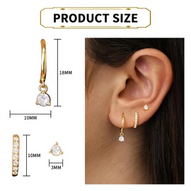 Kabwea S925 Huggie Earrings Set for Multiple Piercings, Earrings Silver 925, Earrings Gold, Hoop Earrings Silver 925, Earrings Set, Golden Earrings Women (Pink Box), Silver, gold
