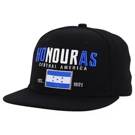 Trendy Apparel Shop Central America States Embroidered Flatbill Snapback Cap - Honduras - Black Black