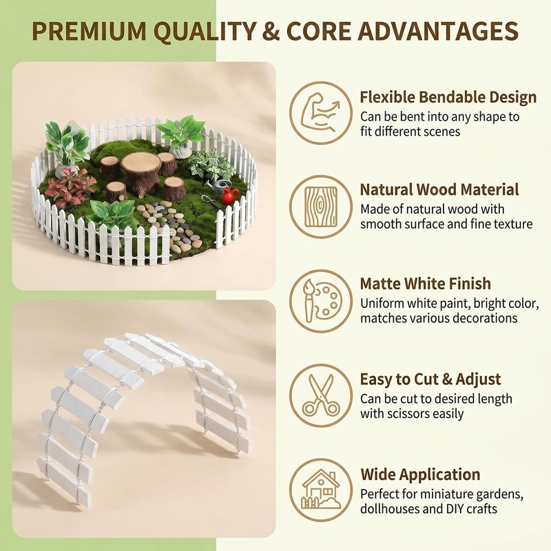 35 Inch Mini Fairy Garden Fence DIY Small Wood Decorative