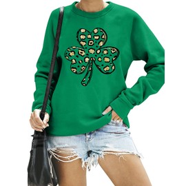 tiorhooe St Patricks Day Sweatshirt Women Lucky Shamrock Jumper Ladies Irish Clover Print Tops