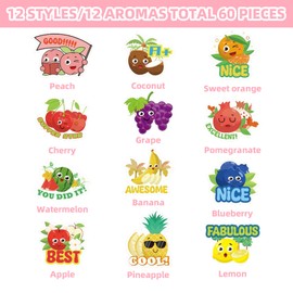Pegatinas para rascar y oler – 60 hojas de pegatinas para niños en el aula y recompensa, 12 incentivos de frutas diferentes para estudiantes y estudiantes