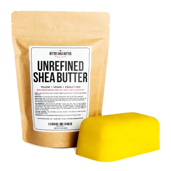Unrefined Shea Butter - Yellow, Bar, Raw, 100% Pure, Fresh - Moisturizing, Ideal for Dry and Cracked Skin and Eczema - Use on Body, Face and Hair - 1 LB by Better Shea Butter