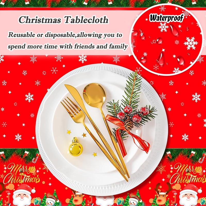 PXDUCN Christmas Table Cloth,137 * 274cm Plastic Tablecloth,Convenient and Quick