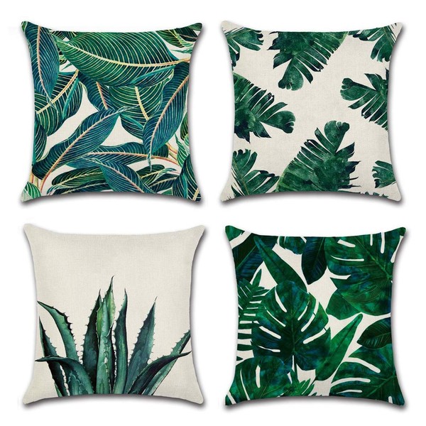 ISIYINER Cushion Cover Cotton Linen Cushion Cover Tropical Plants Leaves