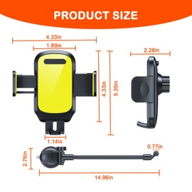 Osilly Car Cell Phone Holder, Vehicle Dashboard Windshield Air Vent Long Arm Hands Phone Mount, Quick Relaease Auto Smartphone Mountner Accessories, Universal for Vehicle, Truck and More（Yellow）