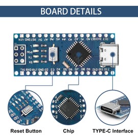 Nano Type-C V3 USB Board Binghe Nano Module V3 with 328PB Chip Module CH340G Controller 5V/16MHz Type-C Interface 328PB-AU Microcontroller Compatible with Arduino