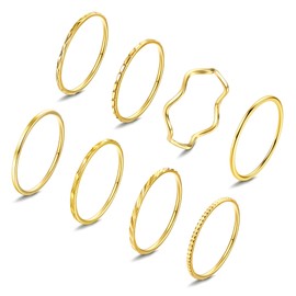 Adramata 8Pcs 1mm Stainless Steel Rings for Women Men Fashion Plain Band Knuckle Stacking Midi Thumb Dainty Thin Rings Set Size 5-10 Silver Gold Tone