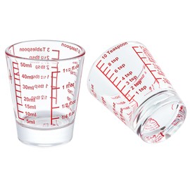Ackers Mini Measure Heavy Glass, 32-Incremental Measurements Multi-Purpose Liquid and Dry Measuring Shot Glass, Red Single