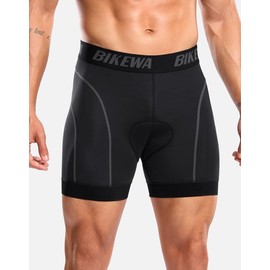 Bikewa Men's Cycling Underwear with Anti-Slip Leg Grips 4D Padded Bike Shorts MTB Liner for Bicycle Biking Riding(Black/Grey,3XL)