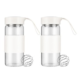 Cosmeria Shaker Glass, 16 oz BPA-Free Odourless Shaker Glass with Integrated Strainer and 304SS Mixing Ball for Fitness and Protein Shakes, Leak-Proof (White, Pack of 2)