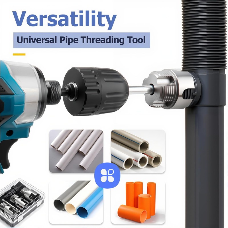 PVC Pipe Threader 7PCS Kit with Step Drill Bit, 1/2"