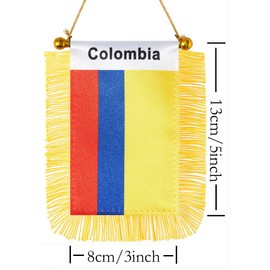 CANTENDO 2 Pack Colombia Window Hanging Flag,Mini Colombian Car Flag with Pole Tassel Suction Cup Rearview Mirror Decoration(3x5 Inch)