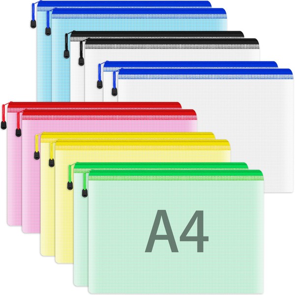 Smarpau A4 Plastic Wallets, 12PCS Plastic Folders A4 Zip Wallets