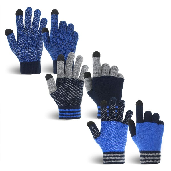MIG4U Kid's Winter Warm Magic Gloves Stretch Gripper Knitted Gloves for Children Teens Boys or Girls 3 Pairs,size L